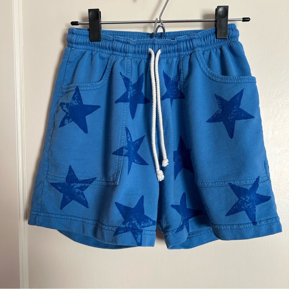 Big Bud Press Paintstamp Sweat Shorts, Blue Stars. Size XS.